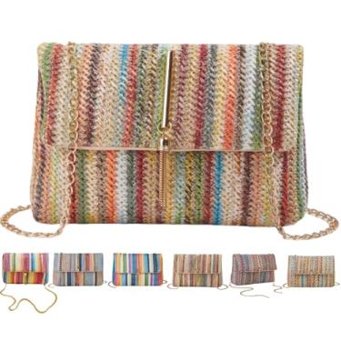 Imagem de VTYFRY Bolsas transversais de palha para mulheres, moda moderna, borla, decorada, verão, praia, casual, padrão listrado, bolsa de ombro com aba, Amarelo claro, Large