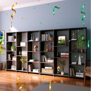 Imagem de Kit 2 Estantes Livreiro Multiuso 7 Prateleiras 11 Nichos London Yescasa Preto Perfect Touch