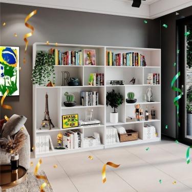 Imagem de Kit 2 Estantes Livreiro Multiuso 8 Nichos Seattle Yescasa Branco Perfect Wood