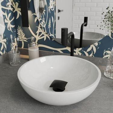 Imagem de Cuba Pia Banheiro Venus Torneira Inox Valvula Click Black Branco Branco