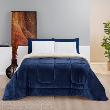 Imagem de Coberdrom Diamond Casal King Sherpa Com Manta Flannel 01 Peça - Azul Marinho
