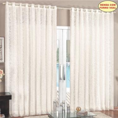 Imagem de Cortina Rendada Com Forro Voal 4 Metros Para Varão - Palha