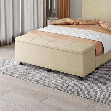 Imagem de Baú Sapateira Estofada Casal 140 Cm Marte Veludo Skybox Bege