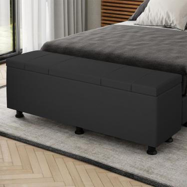 Imagem de Baú Sapateira Estofada Casal King Size 195 Cm Venus Corino Skybox Preto