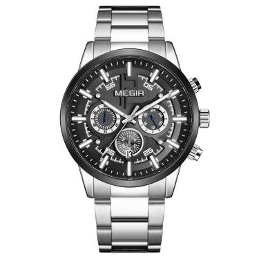 Imagem de Relógio De Pulso Masculino Megir 2227 à Prova D'água Prata Preto