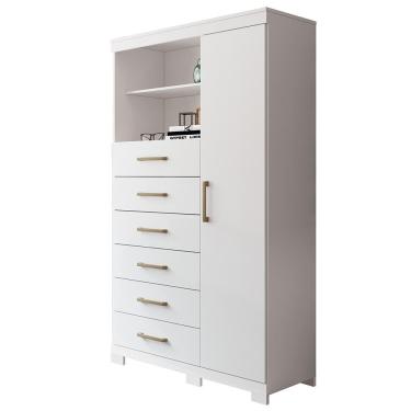 Imagem de Cômoda De Madeira 6 Gavetas 1 Porta Marabá Santos Andirá Branco