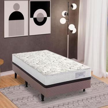 Imagem de Cama Box Conjugada Solteiro Roma Ortopédico Com Pillow Top, Espuma D60 E Tecido Poliéster 53x88x188 Cm Herval Branco Com Marrom E Bege