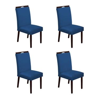 Imagem de Kit 4 Cadeiras De Jantar Madeira Maciça Castanho Premium Heloísa Veludo Azul - Cor: Azul