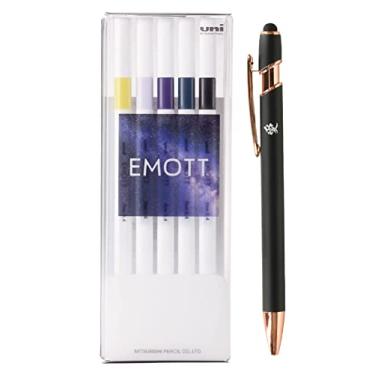 Imagem de Caneta Uni EMOTT à base de água 0,4 mm cor meia-noite PEMSY5C.NO11 Conjunto de 5 cores sortidas importado do Japão com adesivo Kanji LOVE