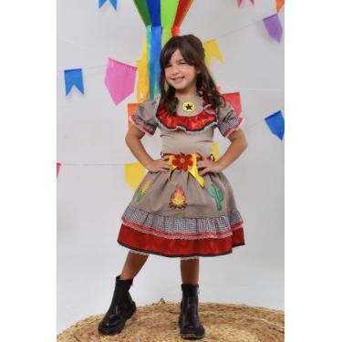 Imagem de Vestido Fantasia Infantil Junino Maria Bonita Colorido Festa - JUNINOS