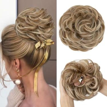Imagem de CJL HAIR Grande Coque Bagunçado, Ondulado, Cacheado, Scrunchies, Extensões De Rabo Cavalo Sintético, Grosso, Apliques Para Cabelo Feminino, Bege Sahara