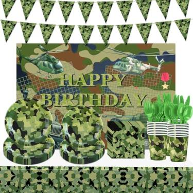 Imagem de Wayyogh Decorações Para Festa De Aniversário Camufladas, Banners Camuflagem, Suprimentos Cenário, Toalhas Mesa Plástico, Louças, Pratos Papel, Guardanapos, Copos Meninos E Homens, Decoração Militar
