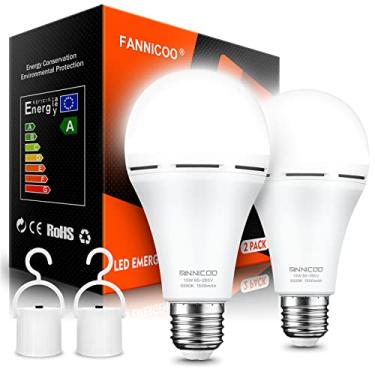 Imagem de FanNicoo Lâmpadas Led De Emergência 1500 Mah, Recarregáveis Com Bateria Reserva E Interruptor Gancho, Equivalente A 15 W 80 Para Falta Energia Em Acampamentos Caminhadas (6500 K, Luz Do Dia, Pacote