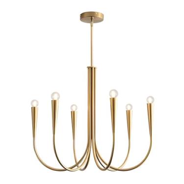 Imagem de Magiroz Lustre Moderno Estilo Fazenda, Vintage, Com 6 Velas Douradas, Luminária Pendente Rústica, Industrial, De Latão Escovado, Para Sala Jantar, Iluminação Suspensa Quarto Mpl26-6Gdn