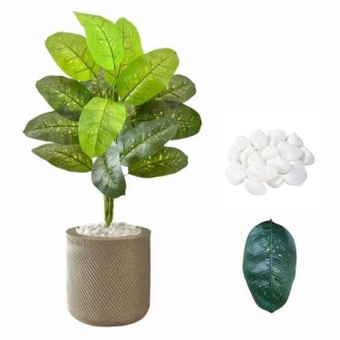 Imagem de Planta Artificial Comigo Ninguém Pode + Vaso Bojo e Pedra - Flor Imp