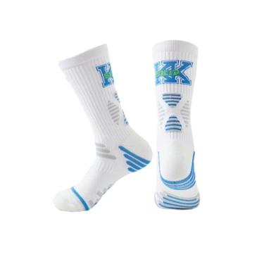 Imagem de 3 pares - Meias de basquete masculinas com fundo de toalha espessas antiderrapantes confortáveis e respiráveis - branco e azul KK