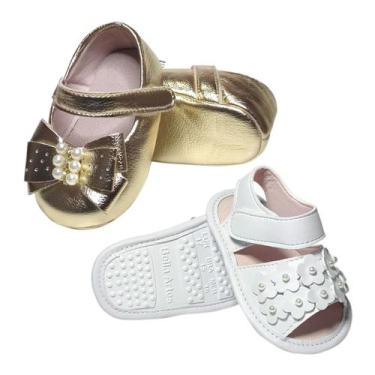 Imagem de kit 2pares Sapatilha e Sandalinha Bebê Menina Infantil Recém Nascida F