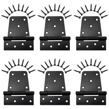 Imagem de Hedume Pacote com 6 dobradiças de portão resistentes, dobradiça em T industrial extra grossa de ferro preto de 8,5 cm, dobradiças de porta de celeiro, dobradiças de porta de celeiro para grandes