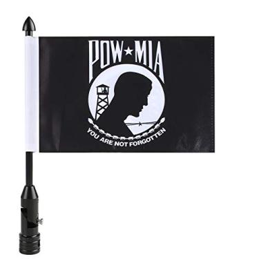 Imagem de Suportes de mastro de bandeira de motocicleta dobram para baixo 90° com bandeira Pow-mia You are Not Forgotten Suporte dobrável adequado para bagageiro de motocicleta Harley Davidson Road King Touring Spring Honda Goldwing etc.