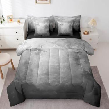 Imagem de Erosebridal Conjunto de edredom casal, cinza e preto, abstrato, com estampa ombré, estética em uma bolsa, para crianças, meninas, meninos, lençol com elástico, arte em aquarela esfumaçada