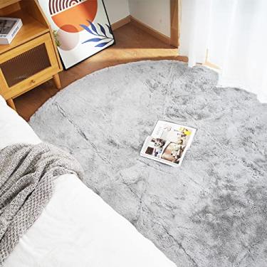 Imagem de Ghouse Tapete redondo de pele de coelho sintética, 2,4 m, cinza, redondo, para decoração de quarto, tapetes fofos para sala de estar, tapete lavável de pele de carneiro