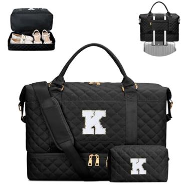 Imagem de CLOUDWINGS Presentes Para Mulheres, Bolsa De Viagem Acolchoada Com Alça Mão Pernoite Cosméticos, Compartimento Calçados Ginástica, Parto Hospitalar, Preta K