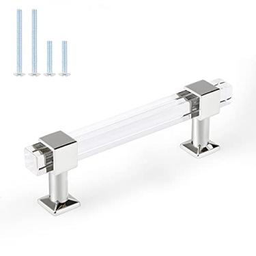 Imagem de Orger Pacote com 5 puxadores de armário de cozinha com orifício de 9,5 cm, tubo quadrado de acrílico transparente com base de liga de zinco cromo polido, alças de armário para guarda-roupa de quarto