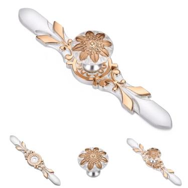 Imagem de Aandxmok Pacote com 10 puxadores de armário redondos marfim ouro branco - puxador 1,16 e placa 5,8 - Boho para móveis domésticos mesa de flores