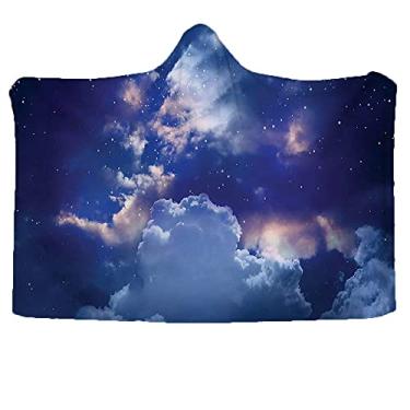 Imagem de Cobertor com capuz grande espacial vestível, vista mágica do céu com estrelas e nuvens tema de expansão cósmica do mundo milagroso celestial, cobertor vestível para sofá, bebê, crianças, homens,