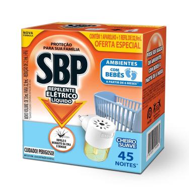 Imagem de Repelente Elétrico Líquido SBP 45 Noites Cheiro Suave 1 Aparelho + Refil de 32,9ml