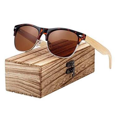 Imagem de Óculos de Sol Masculino BARCUR Hastes Estilo Madeira Bambu Proteção uv