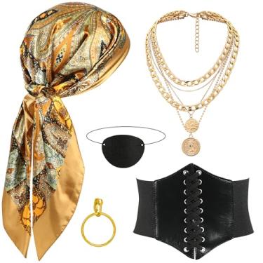 Imagem de CICOCI Conjunto de acessórios masculinos de fantasia de pirata para mulheres, chapéu de pirata, cachecol, espartilho e cinto, acessórios para vestido