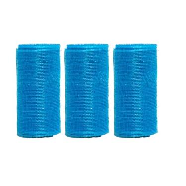 Imagem de JStnana Fita de malha decorativa azul lago com 3 rolos, 15 cm x 7 m por rolo, tecido de malha decorativa de serapilheira metálica para primavera, Páscoa, árvore de Natal, Dia dos Namorados, guirlanda