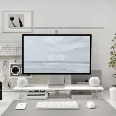 Imagem de ROCDEER Suporte De Monitor Bambu Com Pernas Acrílico Para Mesa, Prateleira Mesa 31,5" Que Suporta Computador, Laptops, Impressoras E Alto-Falantes (Branco)