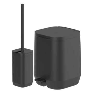 Imagem de Kit Banheiro Lavabo 2 Peças Lixeira De Pedal 6 Litros E Escova Sanitária Premium Ou Luxo (Preto)