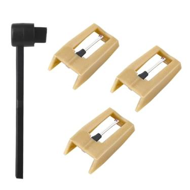 Imagem de Snado Pacote com 3 agulhas para toca-discos de diamante, substituição para toca-discos Crosley Victrola ION Jenson Boytone, com escova de limpeza Stylus (dourada)