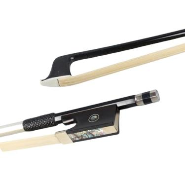 Imagem de Yinfente 4/4 arco de violino fibra de carbono sapo ébano bom relevo tamanho completo bem equilibrado natural cavalo cabelo peças de violino (4/4) (incrustação de olhos)