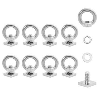 Imagem de Aemygo 8 conjuntos de parafusos de trilho T, âncora de amarração de montagem em trilho T resistente para rack de teto, parafuso de olhal M8 de aço inoxidável 304, anéis de fixação de porca de olhal de