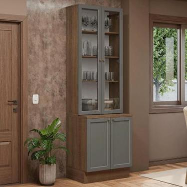 Imagem de Kit Balcão + Cristaleira 70 cm Rustic/Cinza Vik Madesa 02, Rustic/Cinz