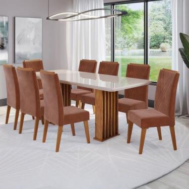 Imagem de Mesa de Jantar 8 Lugares Exclusive com Vidro Ripado Mel/Terracota/Off 