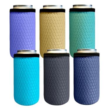 Imagem de Klyrith Pacote com 6 capas para latas finas de 473 ml, suporte de lata com isolamento macio, capas reutilizáveis e antiderrapantes de neoprene para refrigerantes, cerveja, seltzer duro, bebidas
