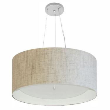 Imagem de Lustre Pendente Cilíndrico Md-4145 Cúpula Forrada em Tecido 50x25cm Rustico Bege / Branco - Bivolt