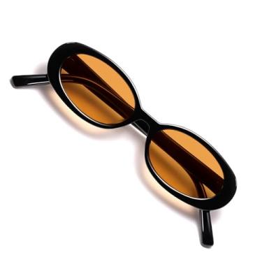 Imagem de VANLINKER Óculos de sol ovais retrô polarizados para homens e mulheres pequenos estilo anos 90 VL9580, Armação preta C18/lente amarela, Medium