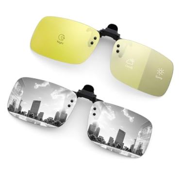 Imagem de Hifot Pacote com 4 óculos de sol, lentes polarizadas ajustadas sobre óculos de grau, óculos de sol flip-up sem aro, Amarelo e prata, One Size
