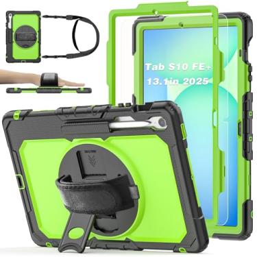 Imagem de BASE MALL Capa para Samsung Galaxy Tab S10 FE Plus/S10 FE+ 5G Capa 33.3 cm [com protetor de tela de vidro temperado] 2025 (SM-X620/X626B), suporte giratório, suporte para caneta S, alça de ombro e mão