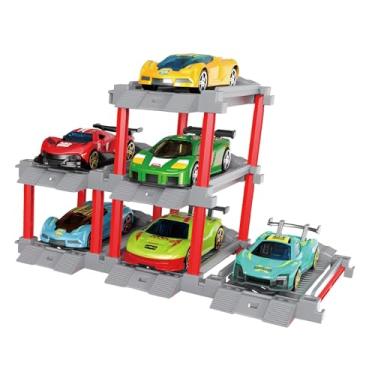 Imagem de Luwecf Conjunto de brinquedos para garagem em escala 1/64, conjunto de brinquedos para estacionamento, carros pré-escolares, para crianças