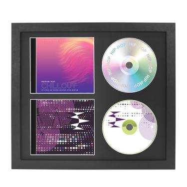 Imagem de FramePro Capa com moldura para exibição de CD duplo, 36 x 32,5 cm, suporte de discos assinados com vidro verdadeiro, decoração de música pendurada na parede, tapete preto