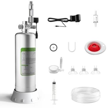 Imagem de MagTool Kit gerador de CO2 de aquário DIY 2,5 L atualizado 2025, garrafa de aço inoxidável com solenoide integrado e contador de bolhas, válvula de segurança, interruptor principal, acessórios