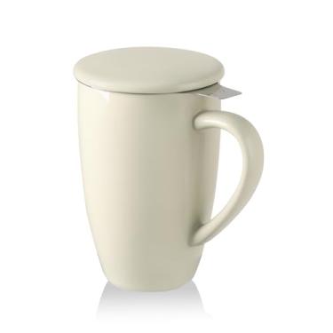 Imagem de Sweejar Caneca de chá de porcelana com infusor e tampa, utensílios de chá com filtro, máquina de fazer chávenas de chá de folhas soltas, 40 ml para chá/café/leite/mulheres/escritório/casa/presente