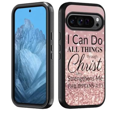 Imagem de FVAENDHIO Capa para Google Pixel 10/10 Pro e Google Pixel 9/9 Pro, resistente 3 em 1, híbrida, grau militar, à prova de choque, capa protetora completa, citação cristã, versículo bíblico Filipenses 4